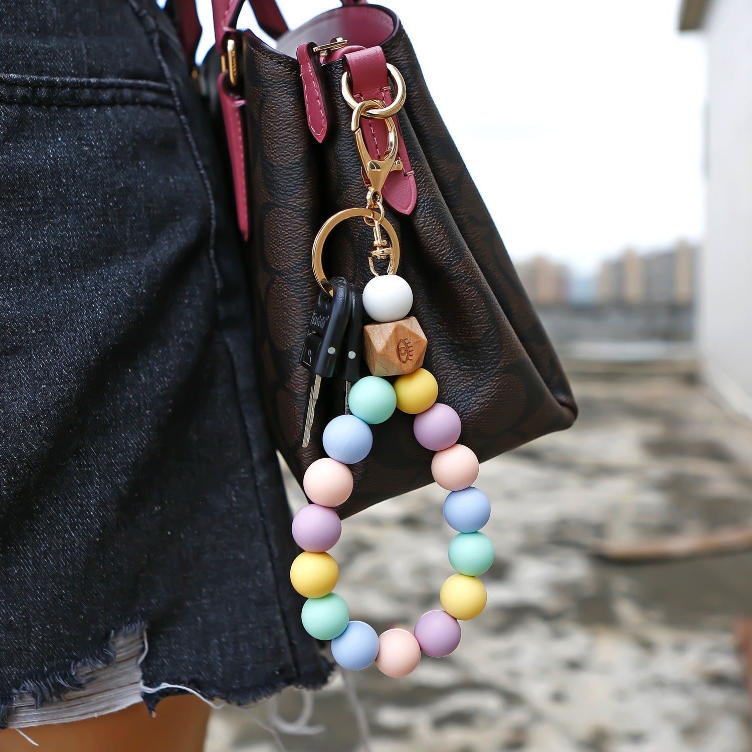 Wholesale Color Silicone Beaded Wristlet Keychain